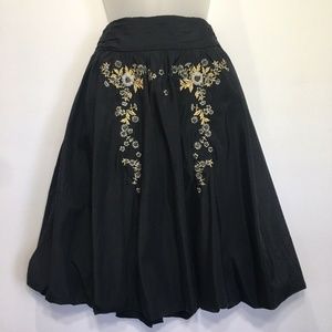 Odille Anthropologie Black  Embroidered Skirt